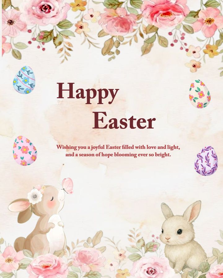 Happy Easter Wishes And Lovely Floral Greeting Template
