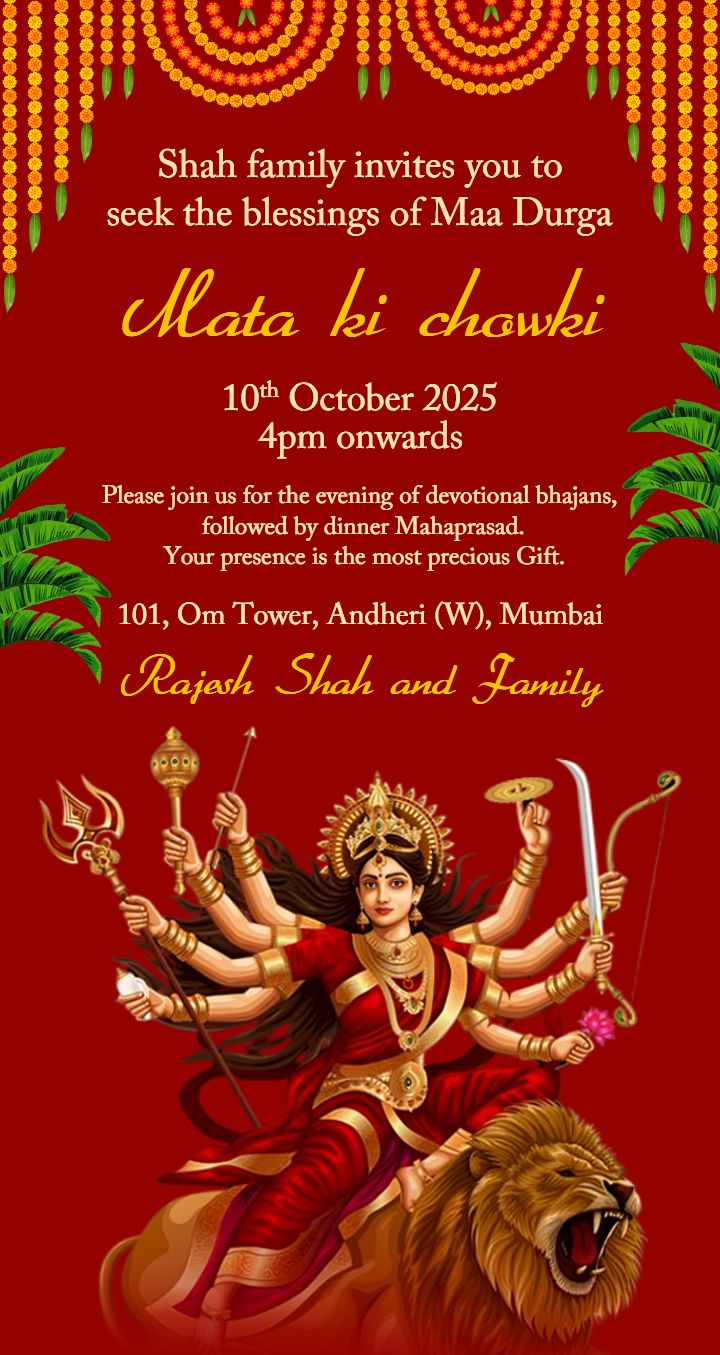 Mata ki Chowki Invitation English for Divine Celebrations
