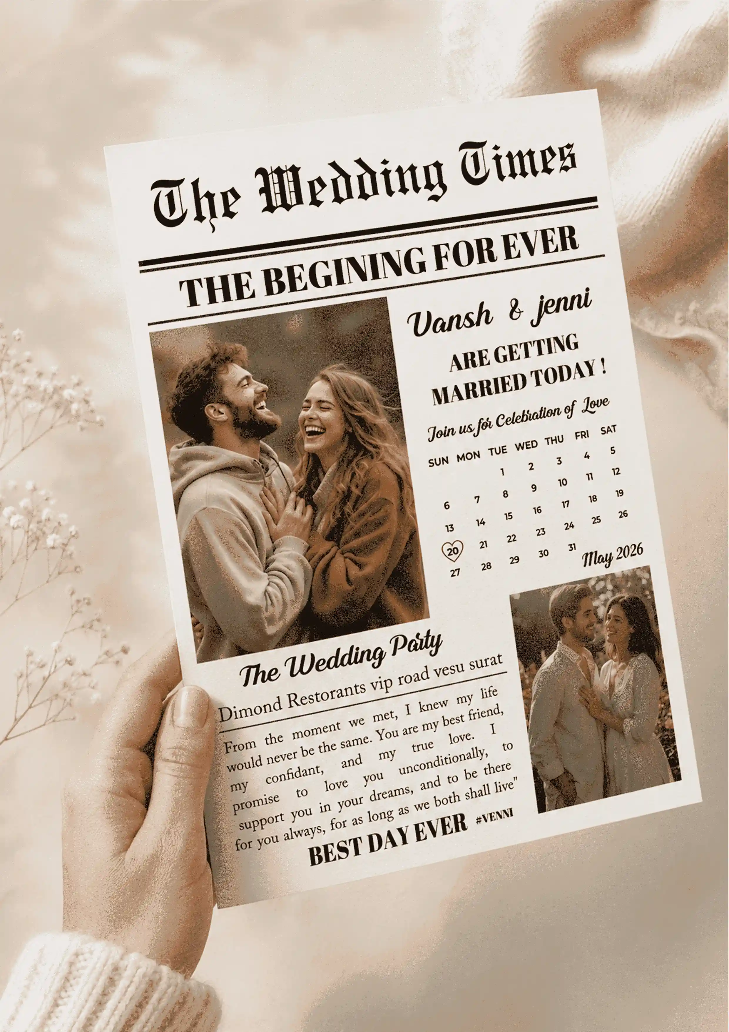 Wedding Newspaper Template in English Easy to Customize