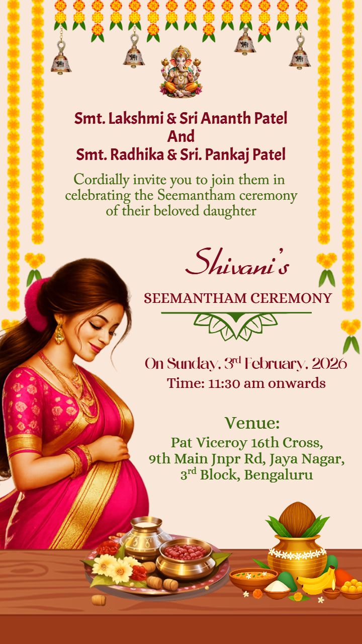 Seemantham Invitation Card with South Indian Design