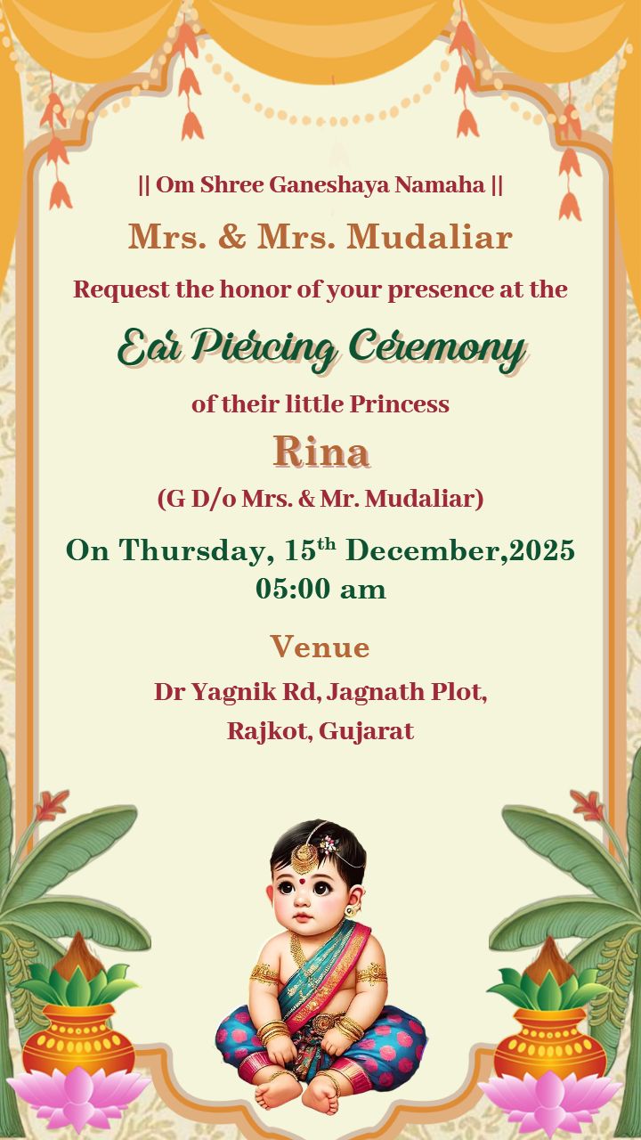 Baby Ear Piercing Ceremony Invitation with Cultural Theme