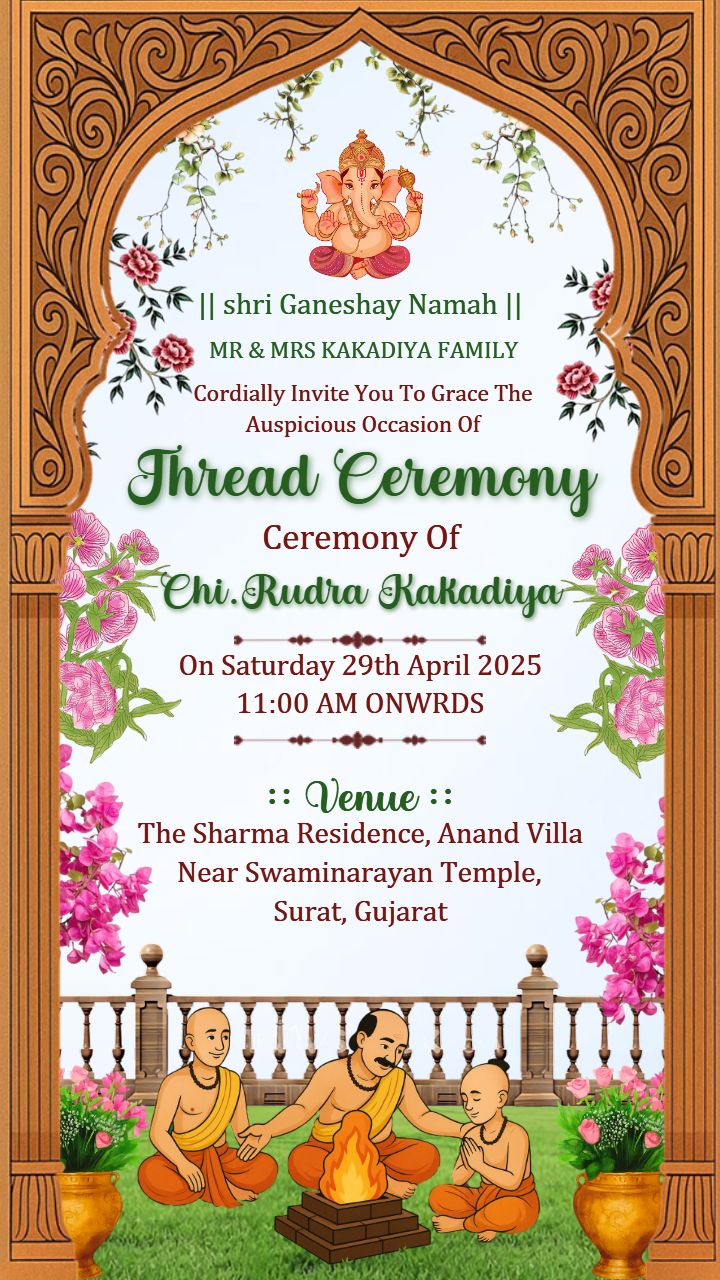 Thread ceremony invitation in video for vibrant invites
