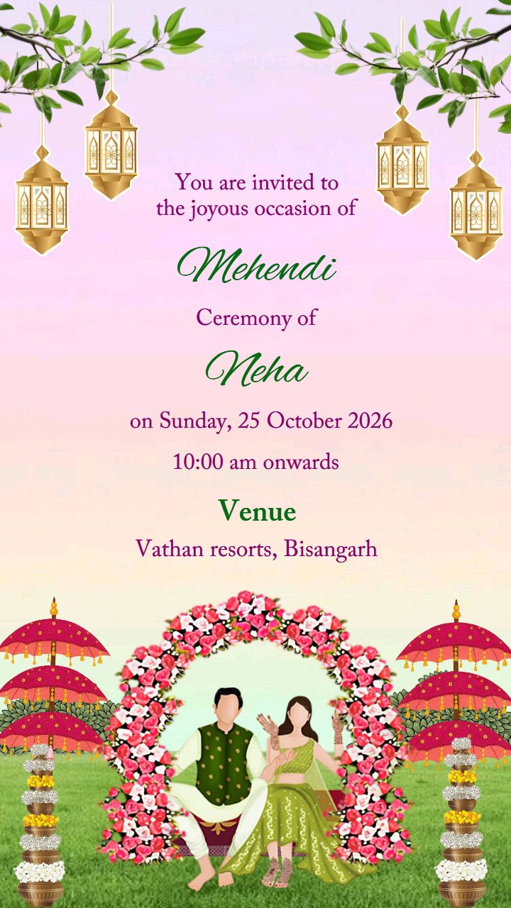 Vibrant mehndi ceremony invitation with cultural symbols
