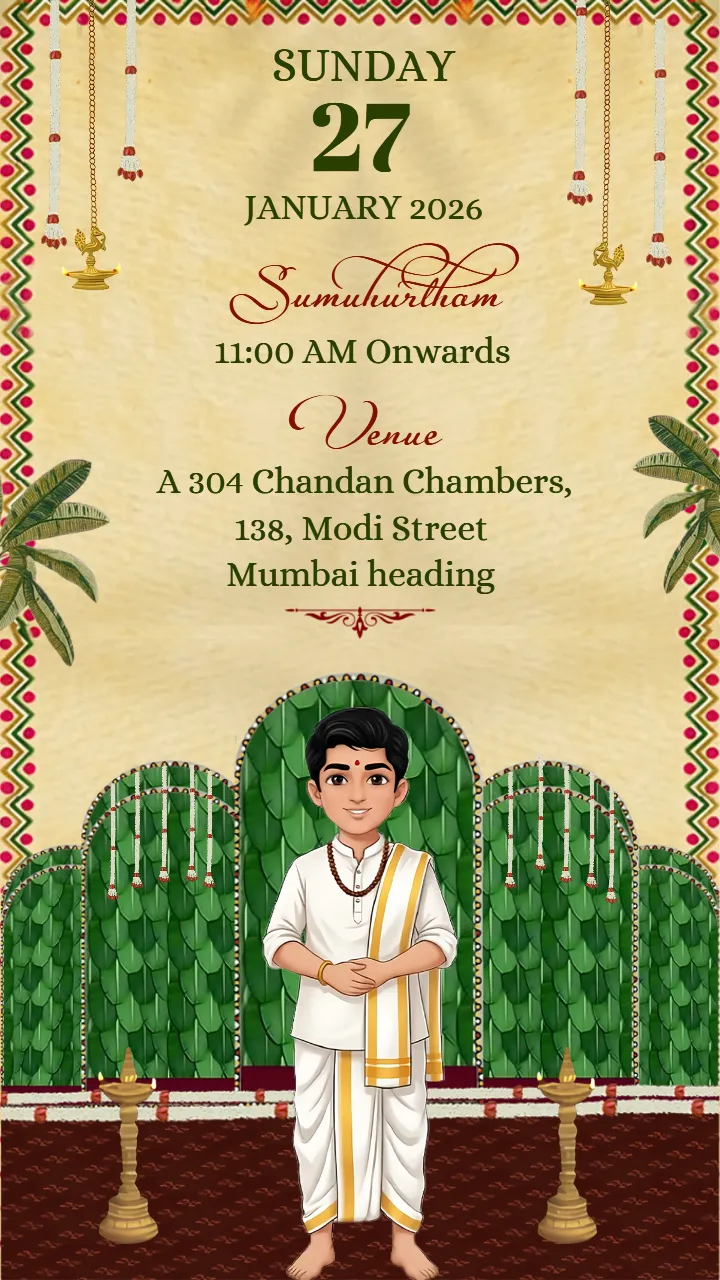 dhoti ceremony invitation Video in South Indian style