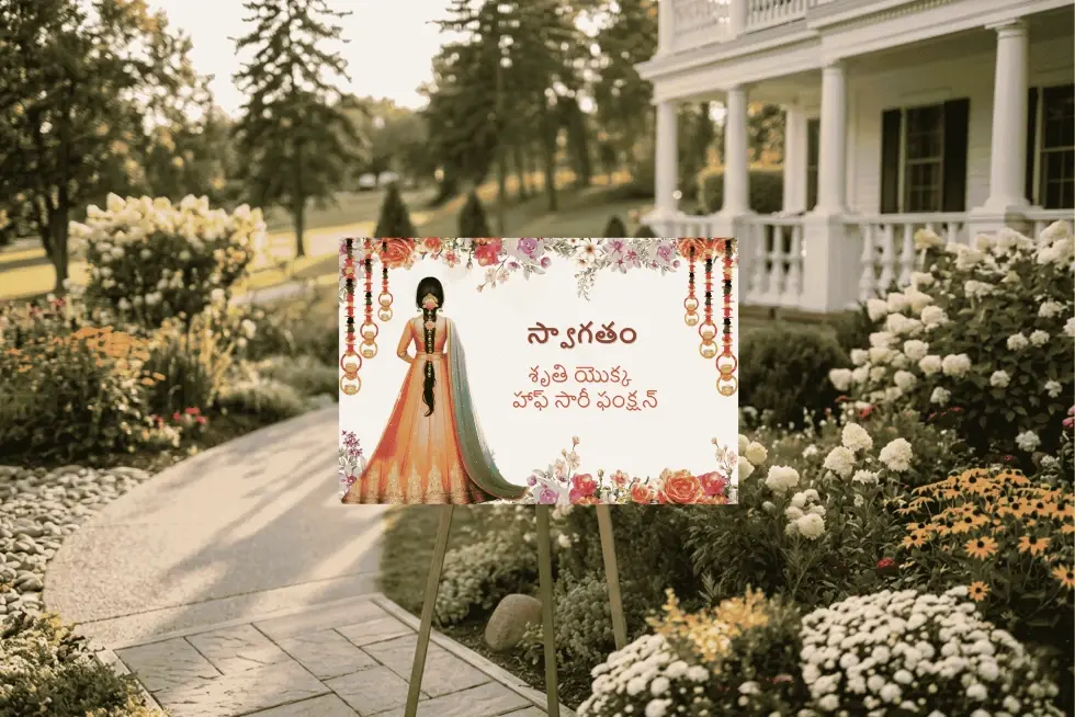 South Indian Half Saree Welcome Board Designs