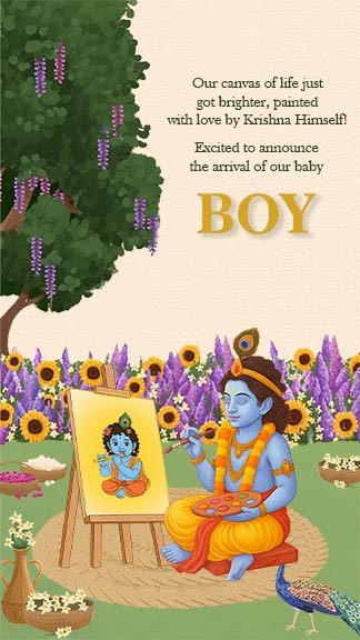 Baby Boy Announcement Images with Krishna Theme Art