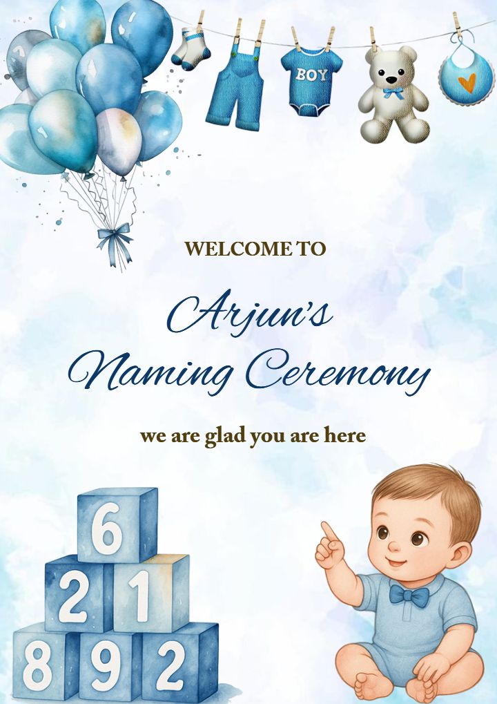 Blue Colored Boy Naming Ceremony Welcome Board For Free