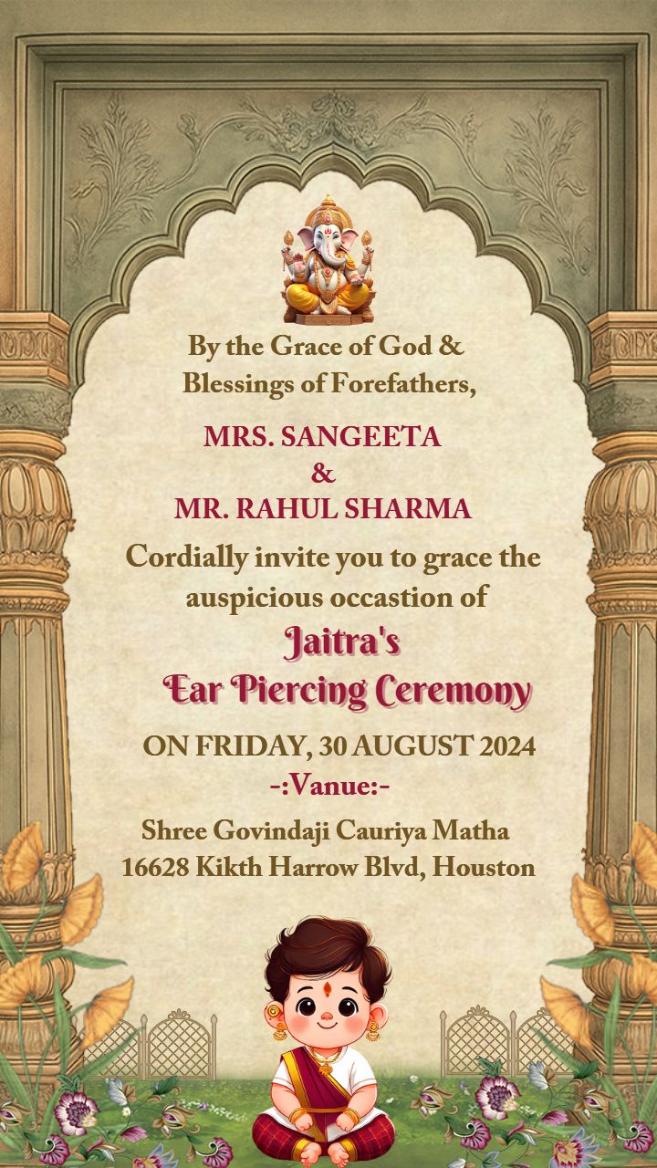 Temple Style Ear Piercing Ceremony Invitation with Cute Baby