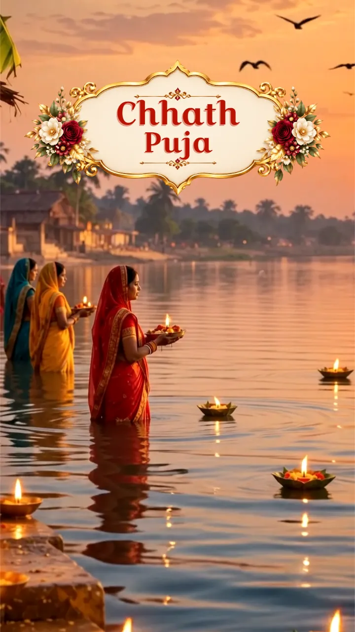Chhath Puja Invitation Video with Sacred Riverside Scene