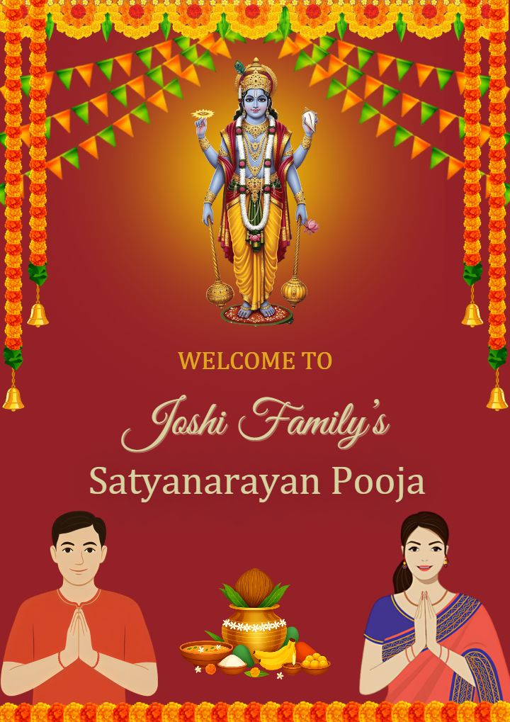 Satyanarayana Standee Board Invitation with Red Theme