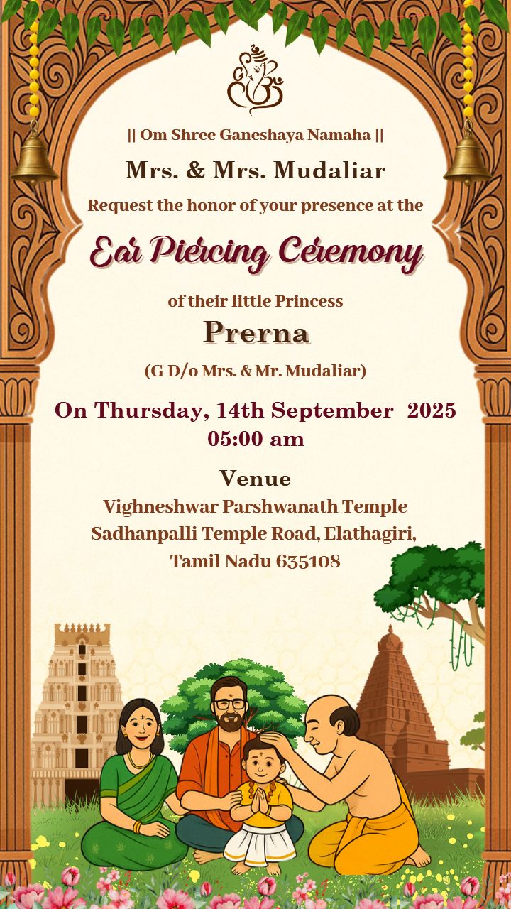 Ear Piercing Ceremony Invitation Template In Temple Style