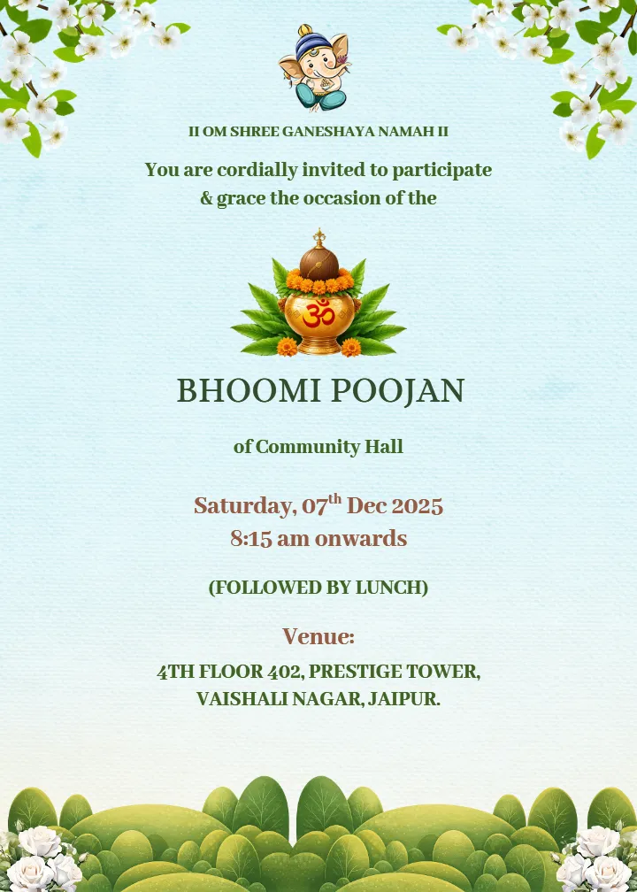 Bhoomi Pujan Invitation Template with Skyblue Theme
