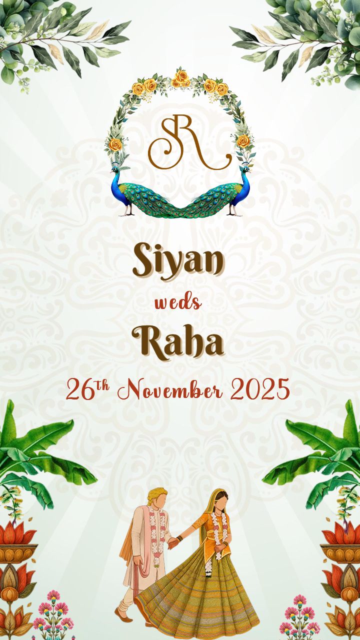 Royal Peacock Wedding invitation Card for Indian Couples