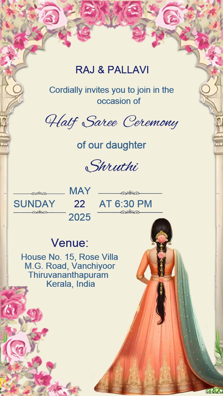 Half Saree Ceremony Invitation Card for Daughter