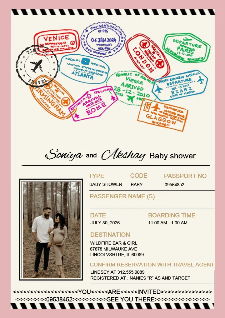 Passport Baby Shower Invitation with Travel Passport Theme