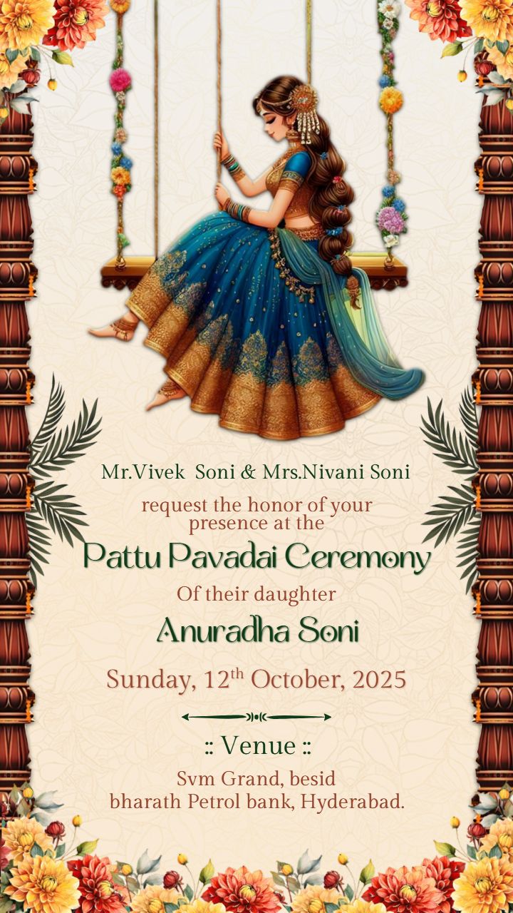 Pattu Pavadai Ceremony Invitation with Elegant Style
