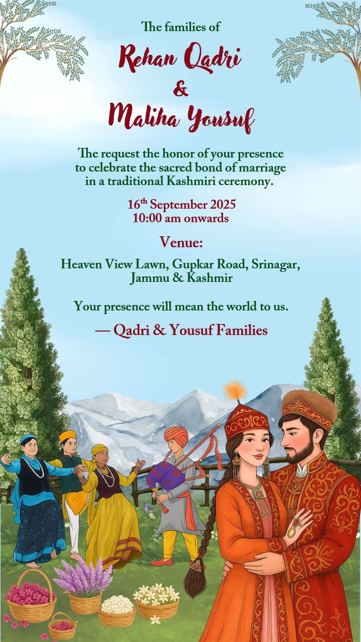 Kashmiri Wedding Invitation with Folk Theme