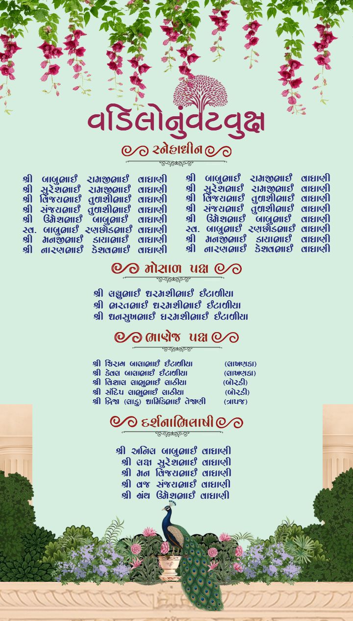 Traditional Floral Gujarati Wedding Invitation Wording