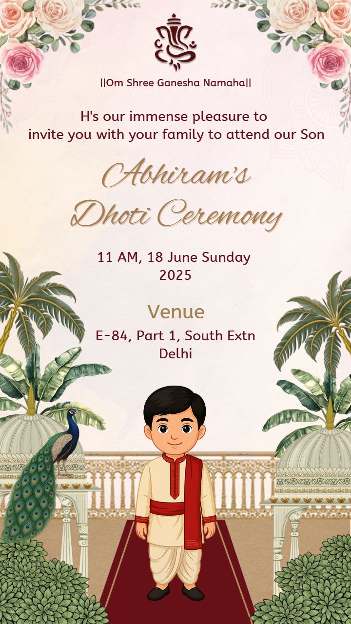 Dhoti Function Invitation for Your Little Boy