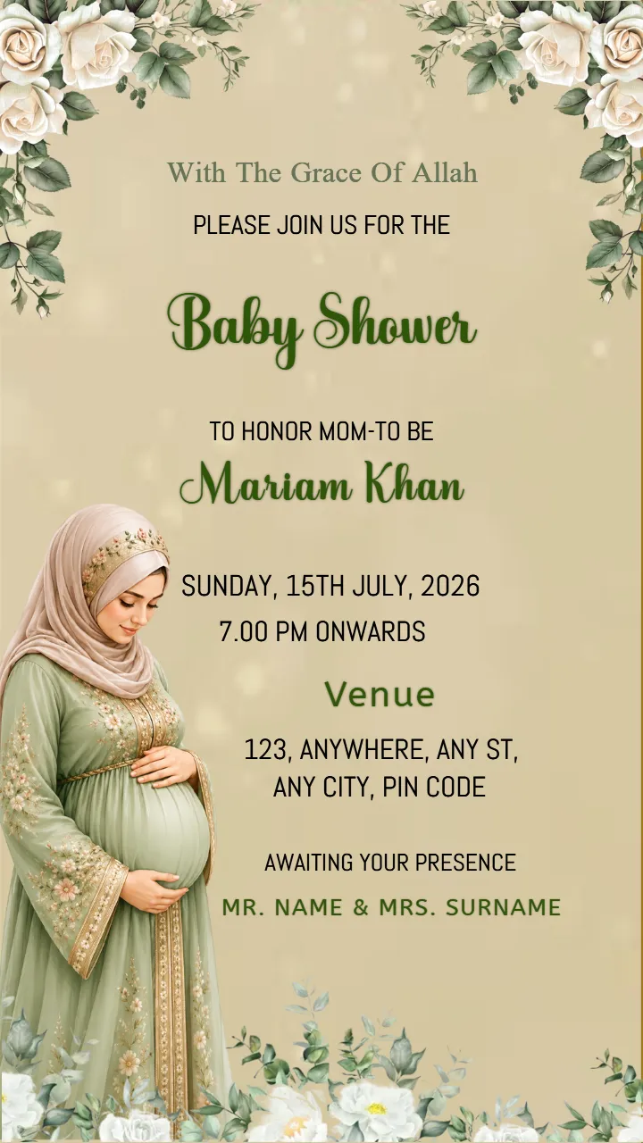 Islamic Baby Shower Invitation Card with Custom Designs