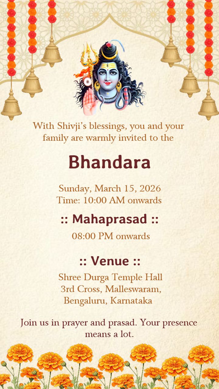 Shiv Bhandara Invitation Card in English with Spiritual Vibe