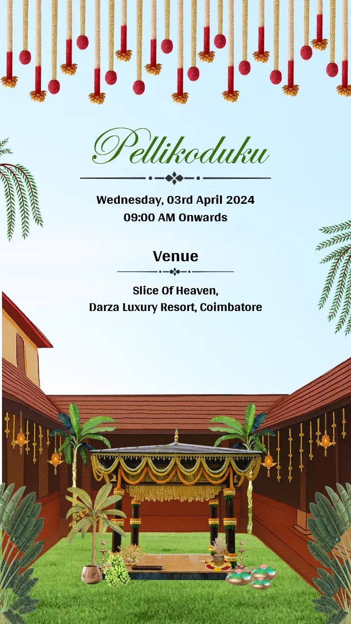 Tamil Wedding Invitation Card Online With Floral Temple Bell