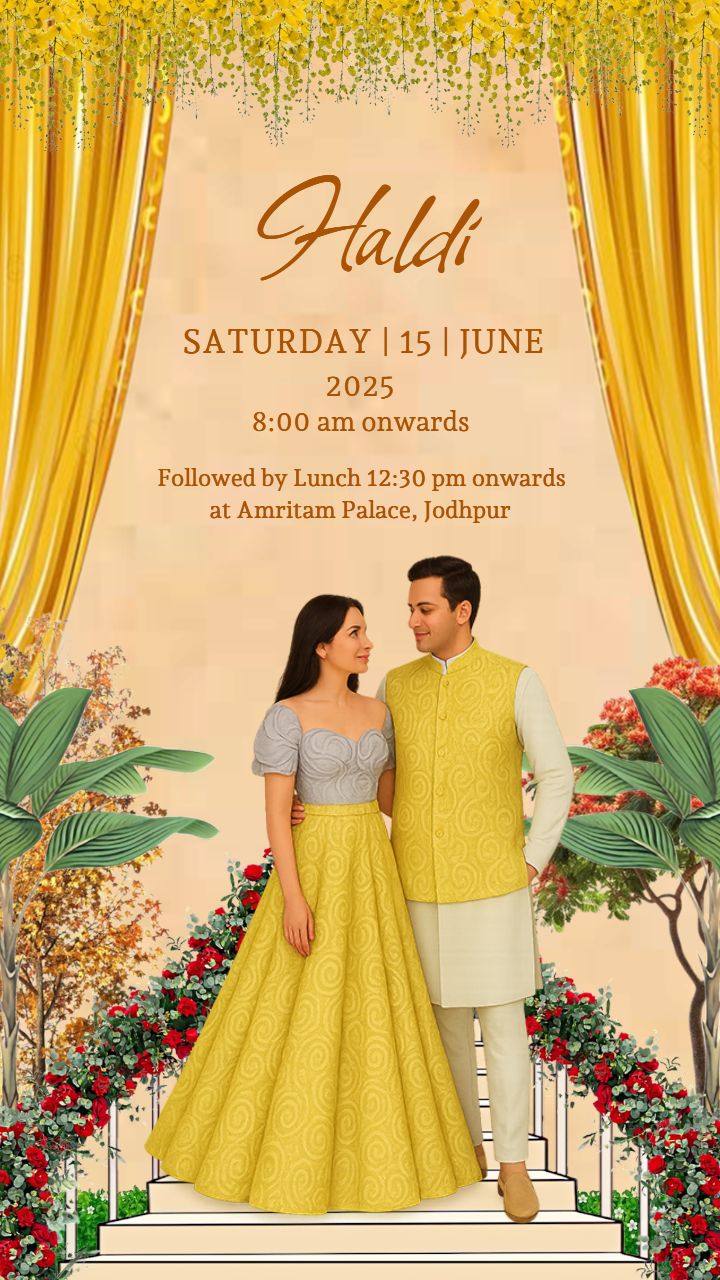 Haldi Ceremony Invitation Card with Garden Decor