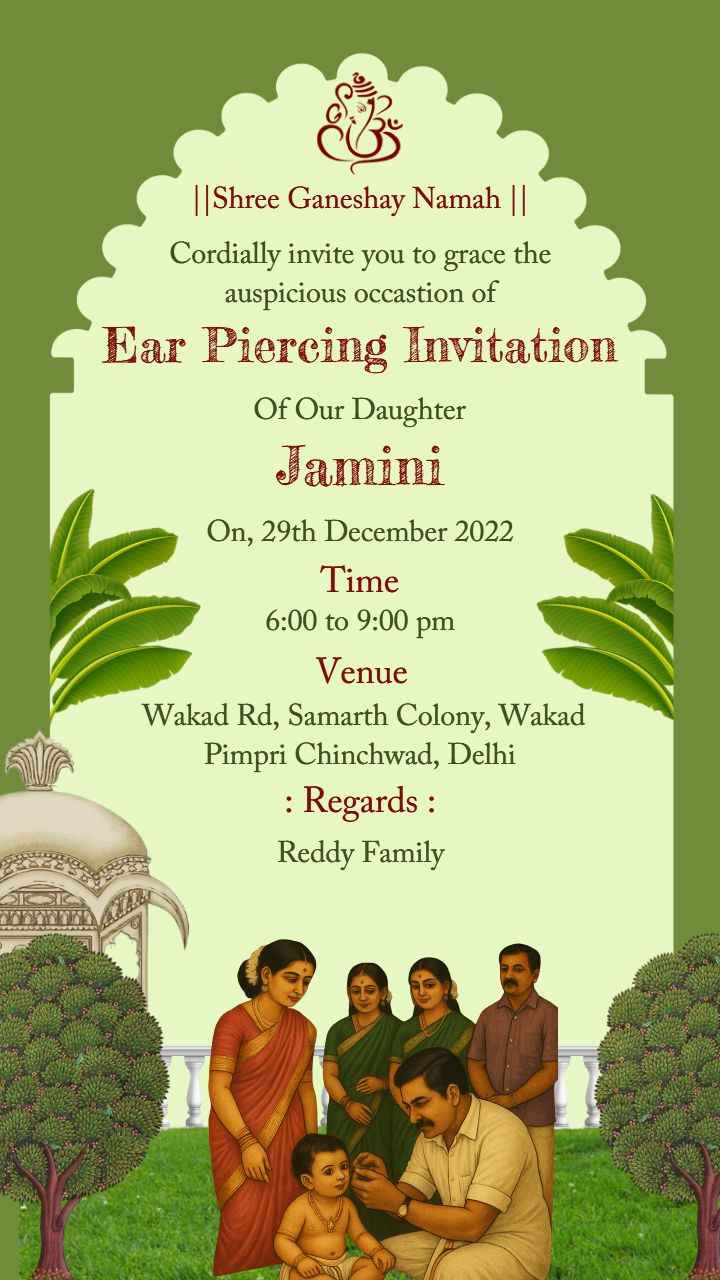 Indian Style Ear Piercing Invitation Card With Ganesh Design