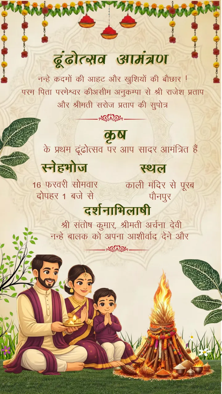 Dhundh Utsav Invitation Card in Hindi with Cute Family Art