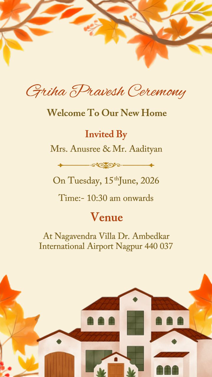 Griha Pravesh Invitation Card In English With Modern Design