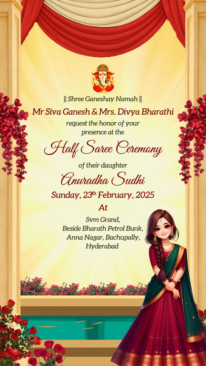 Half Saree Ceremony Invite with Traditional Designs