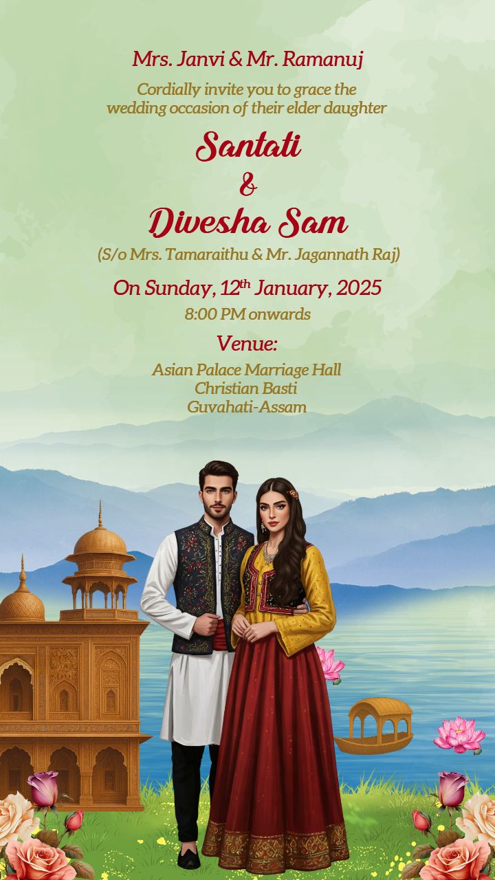 Elegant Kashmiri Wedding Invitation with Lake Themen