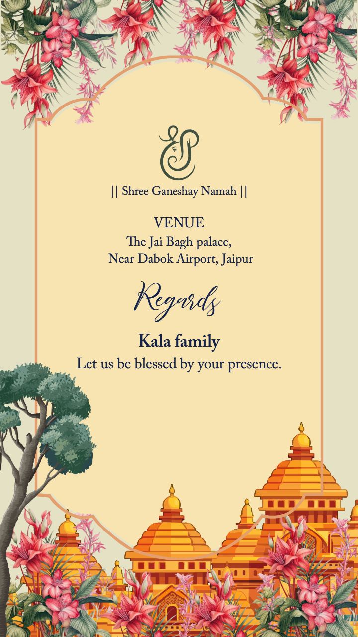 Royal Rajasthani Wedding Invitation with Temple Design