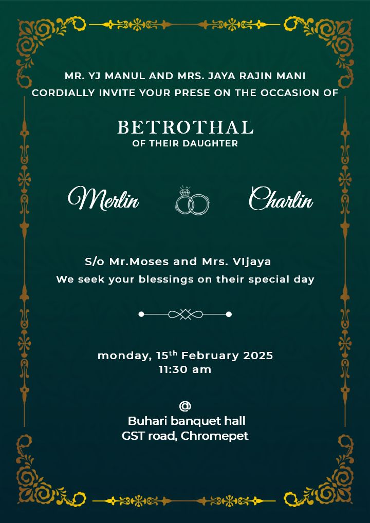 Classic Engagement Invitation Card with Golden Heritage Accents