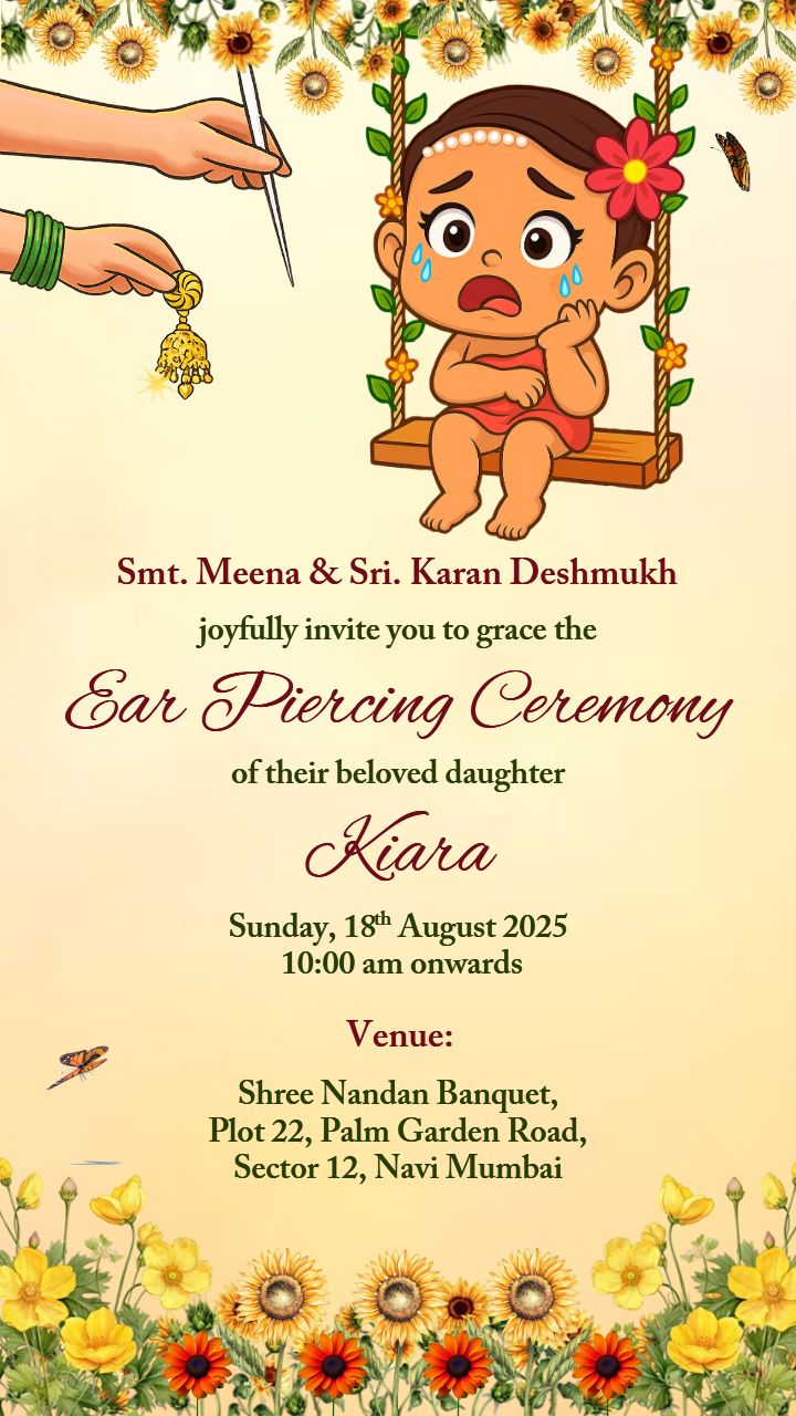 Colorful Ear Piercing Ceremony Video Invitation for Families