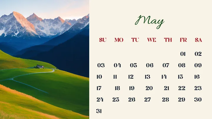 Templates calendar inspired by peaceful mountain valleys