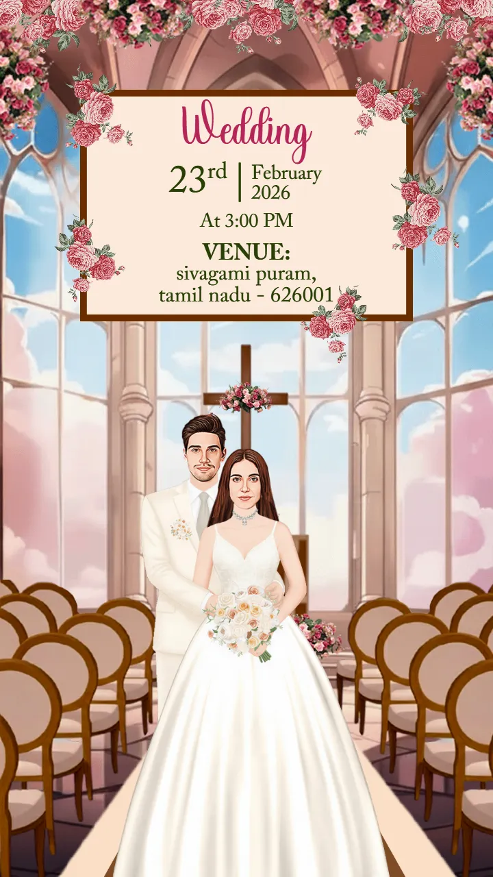Christian Wedding Invitation Video with Floral Church Art