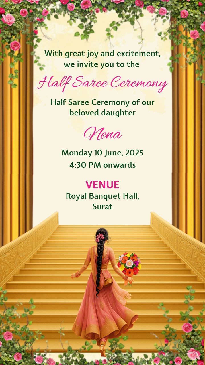 Graceful and Editable Half Saree Invitation Designs
