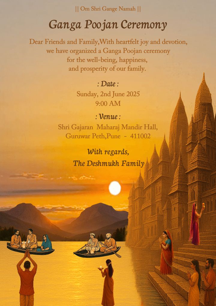 Ganga Pujan Ceremony Invitation with Graceful Design