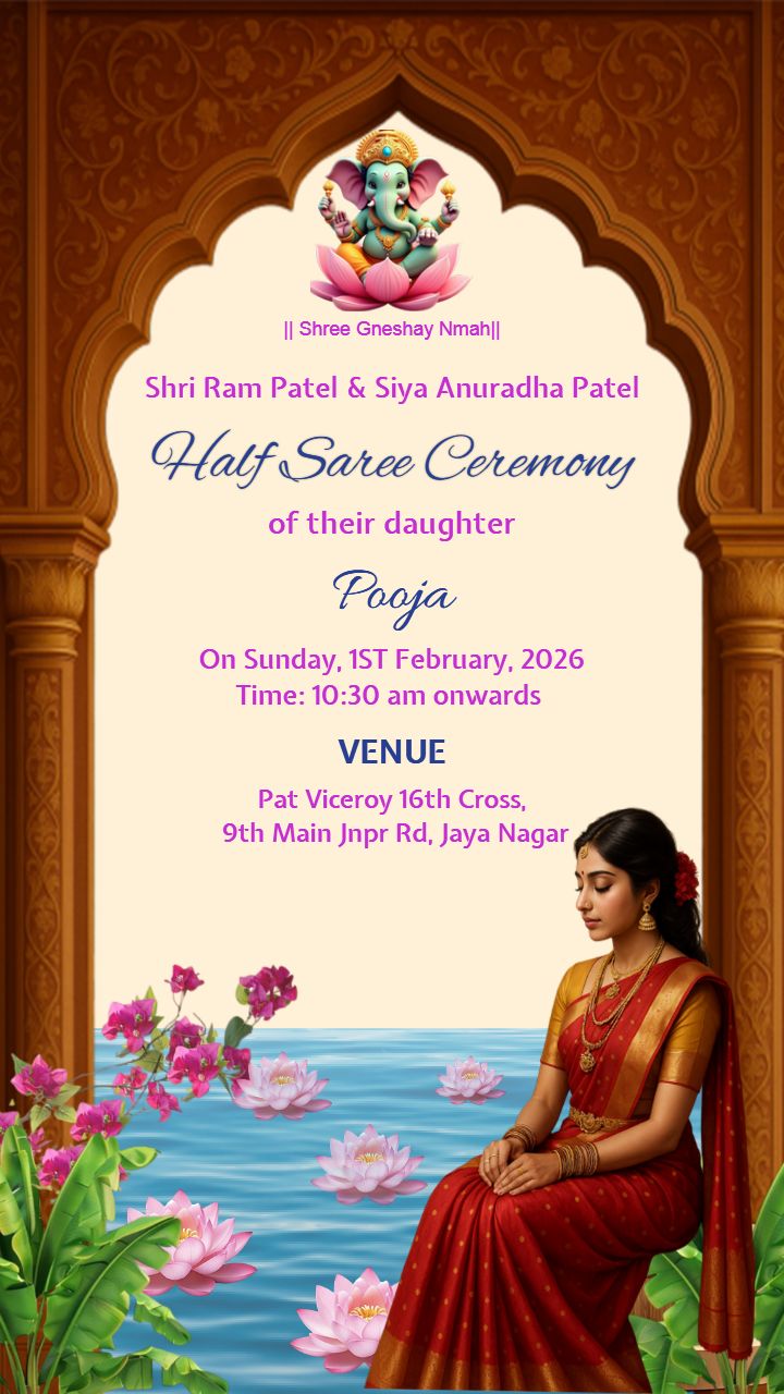 Traditional Digital Half Saree Invitations Online