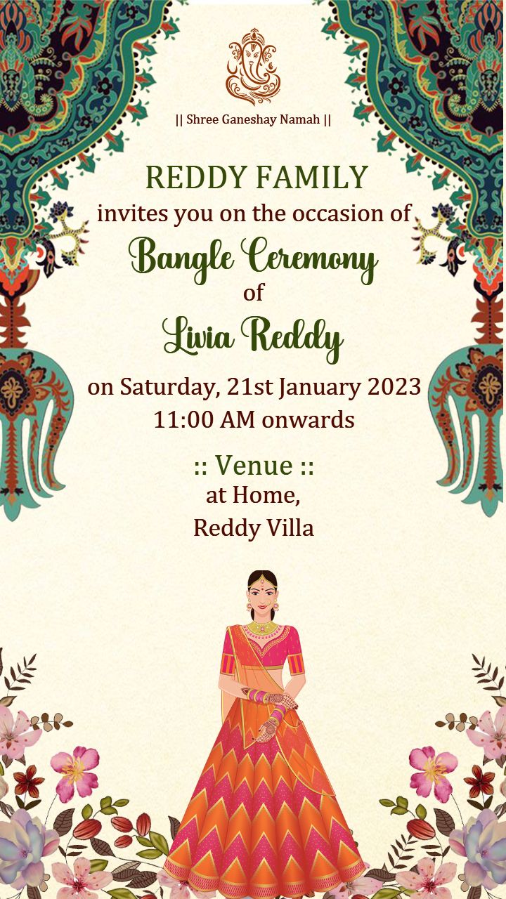 Designer Bangle Ceremony Invitation Card for Bride