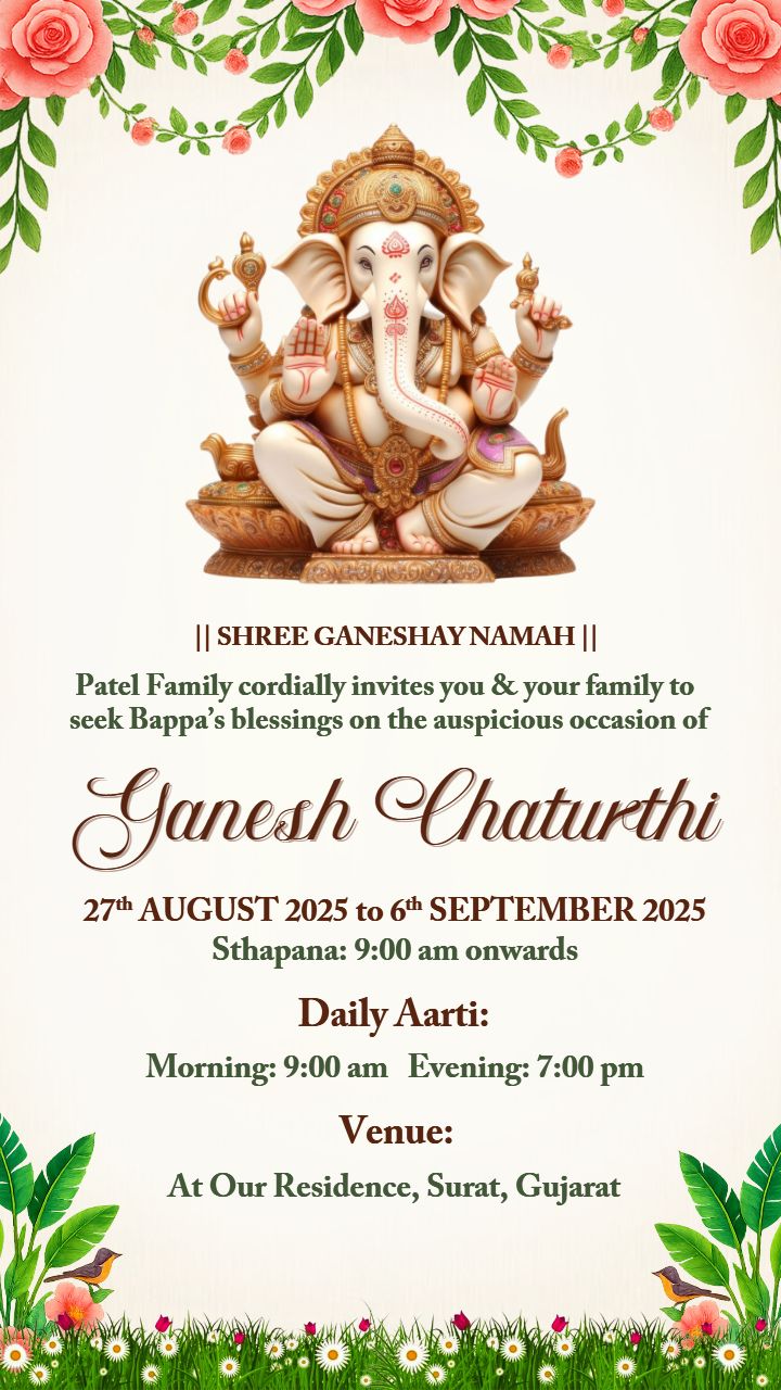 Ganesh Chaturthi Invitation Card for 27 August 2025