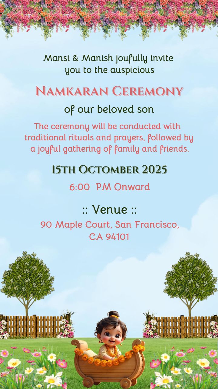 Namkaran Invitation Card With Nature Background Design