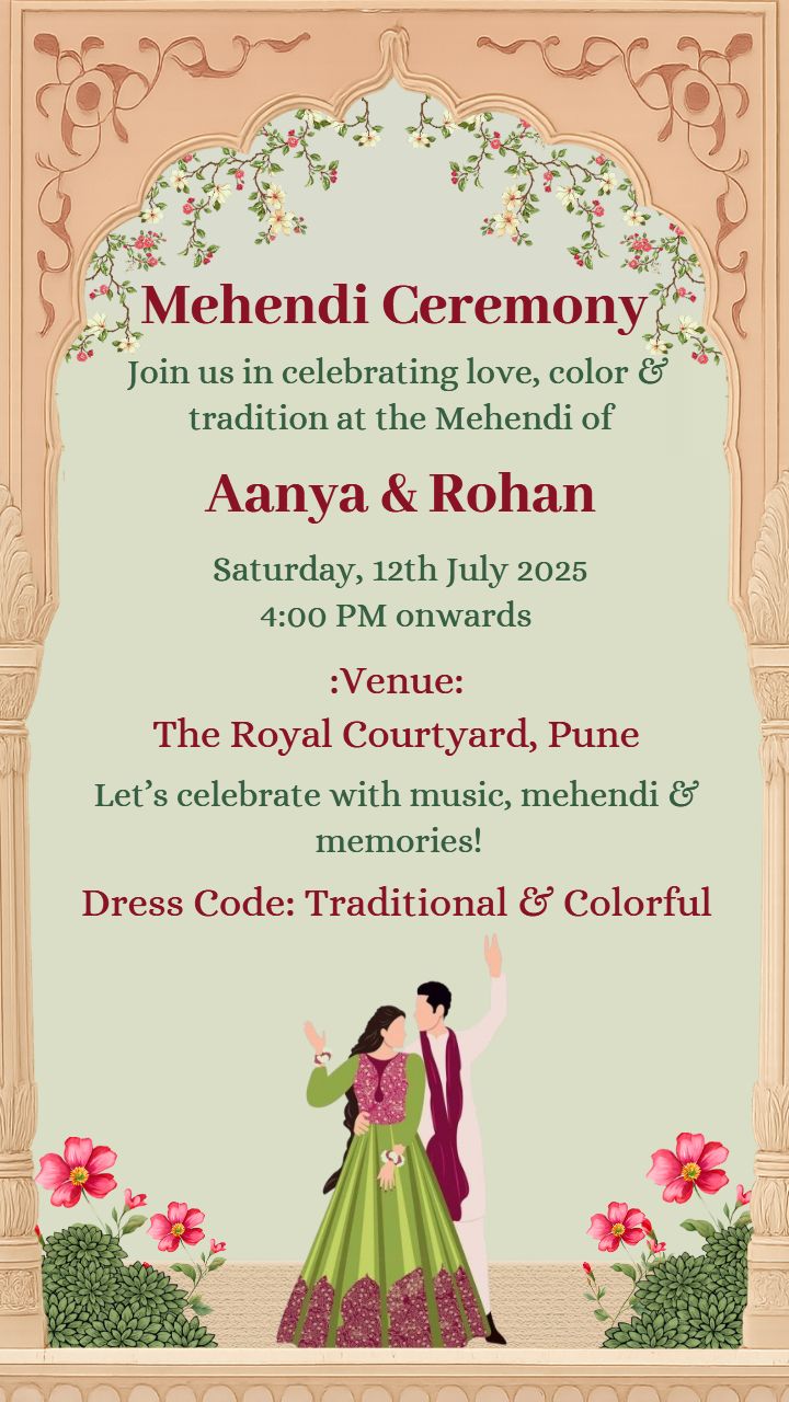 Royal Green Mehendi Invitation Card Design Online