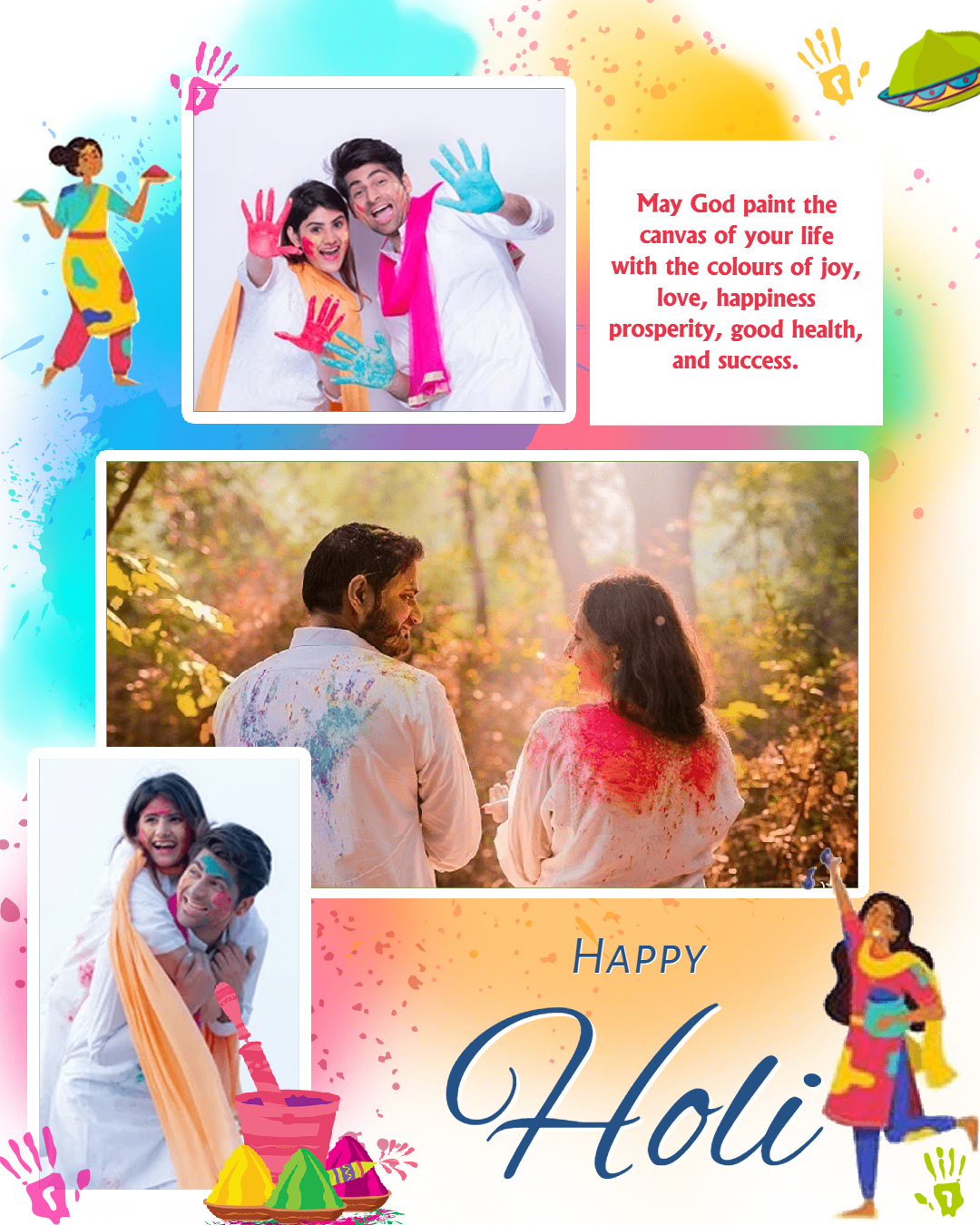 Free Happy Holi Social Media Photo Collage
