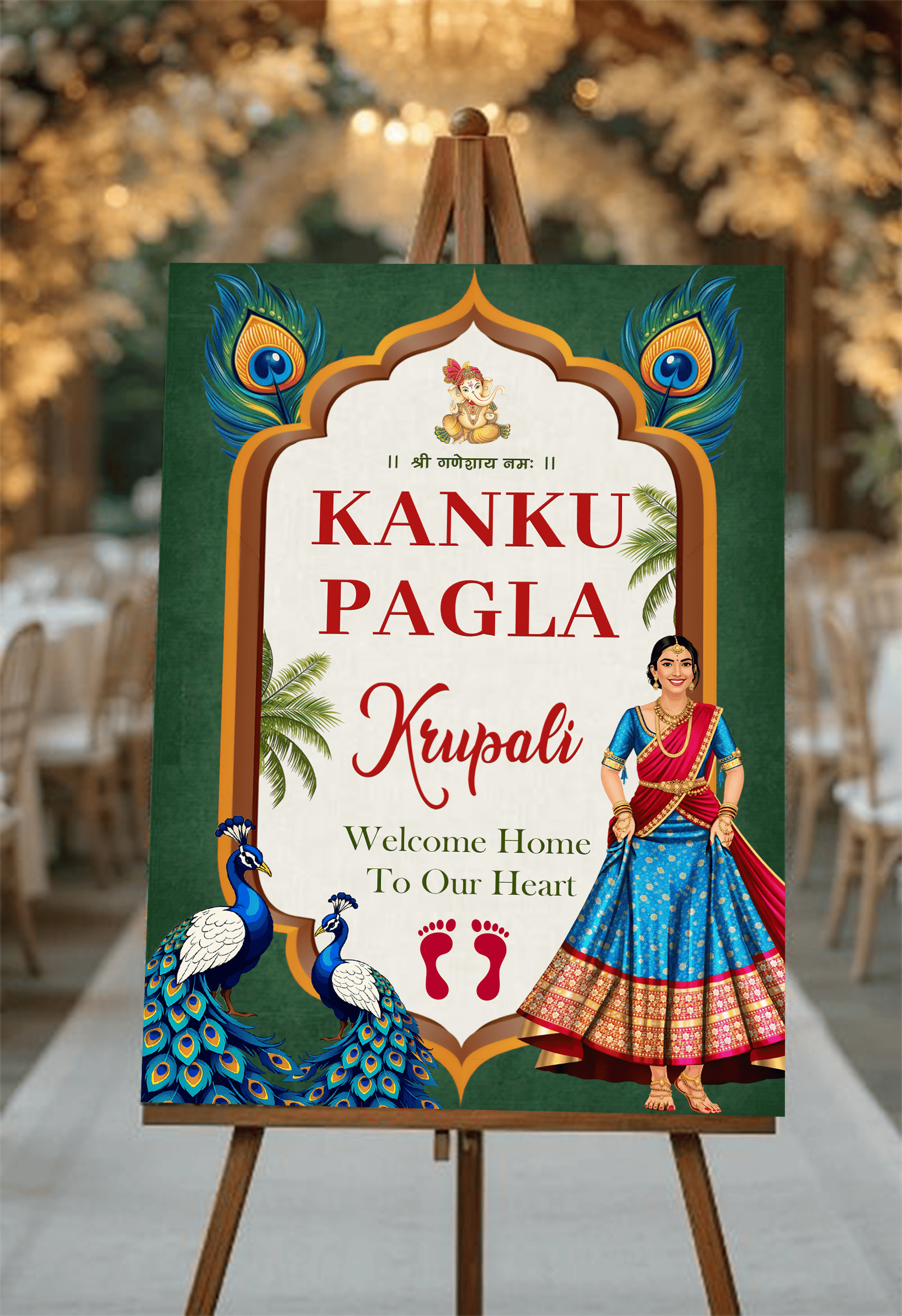 Premium Peacock Art Kanku Pagla Welcome Board