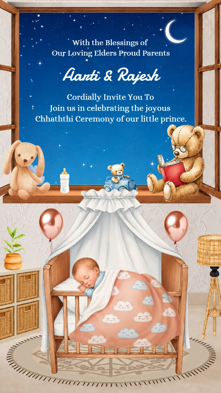 Chhathi Ceremony Invitation Card with Cute Baby Theme