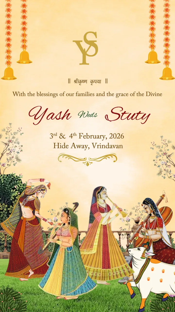Wedding Invitation Card with Radha Krishna Theme