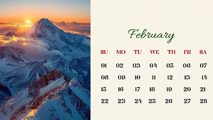 Templates calendar inspired by peaceful mountain valleys