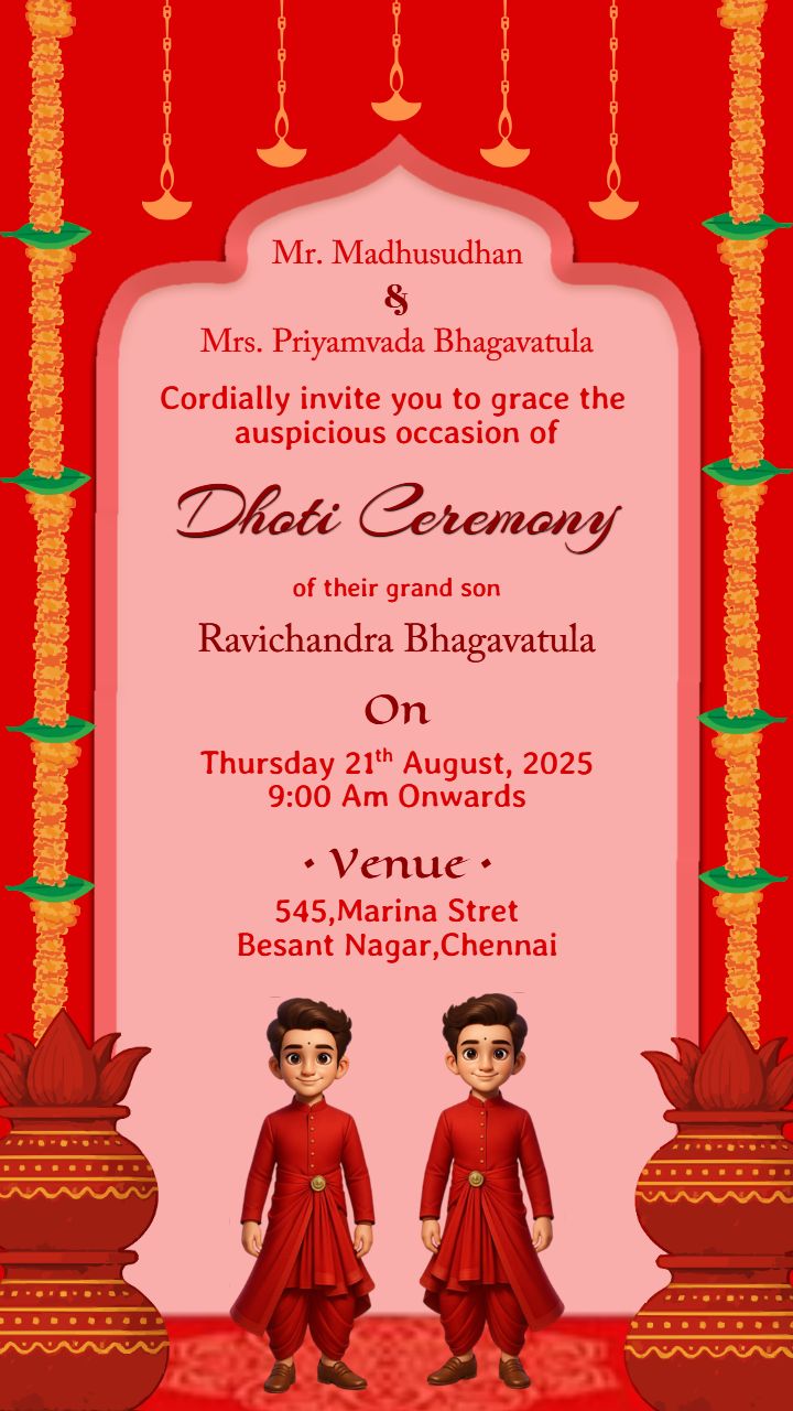 Online Dhoti Ceremony Invitation Card Designs